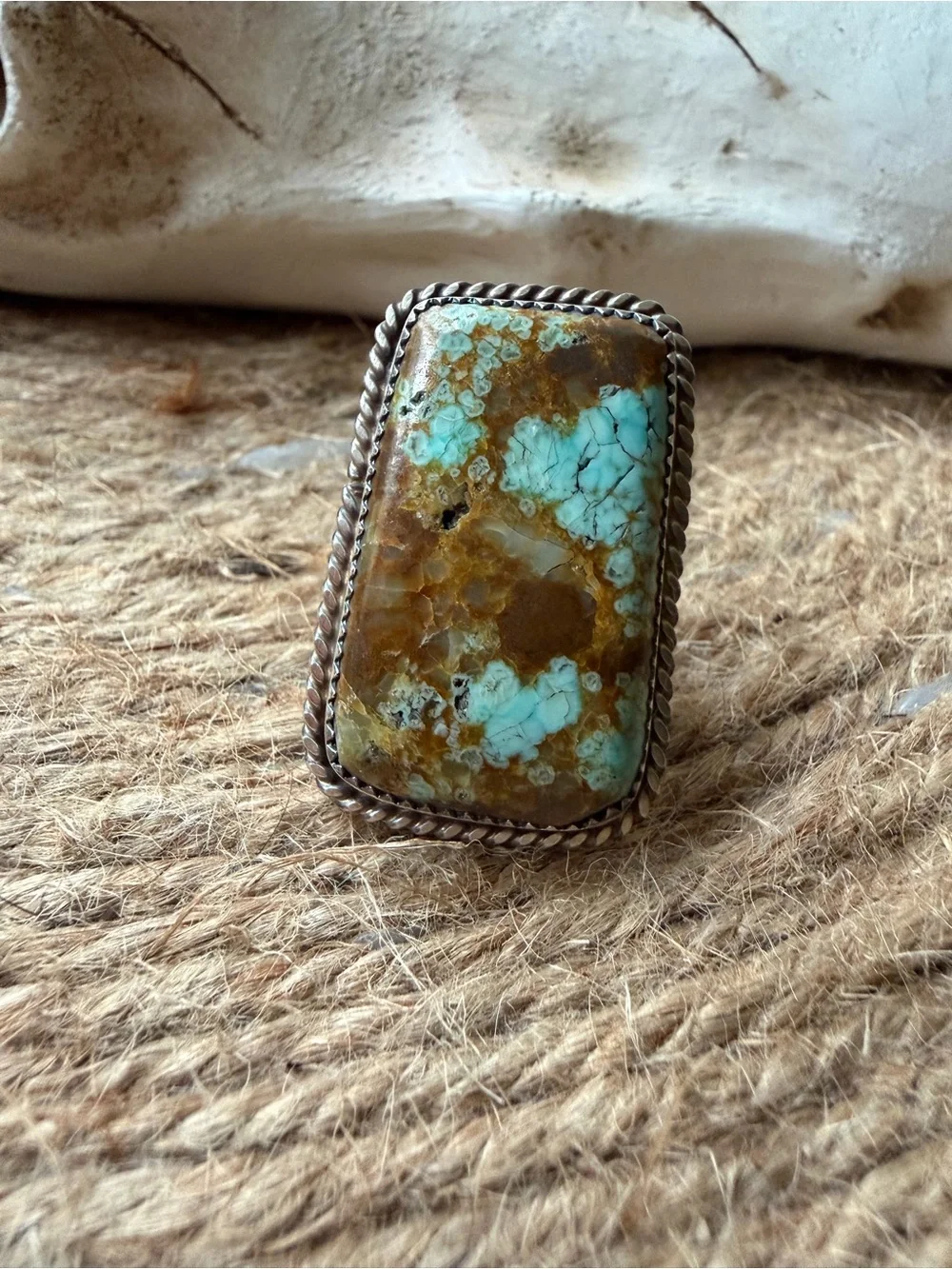 Leslie Nez Navajo Number Eight Turquoise, Rectangular Statement Ring